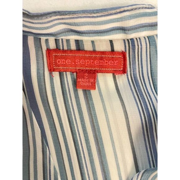 Anthropologie One September Floral Stripe Blouse Blue Multi Tie Back Top Small - Picture 5 of 5